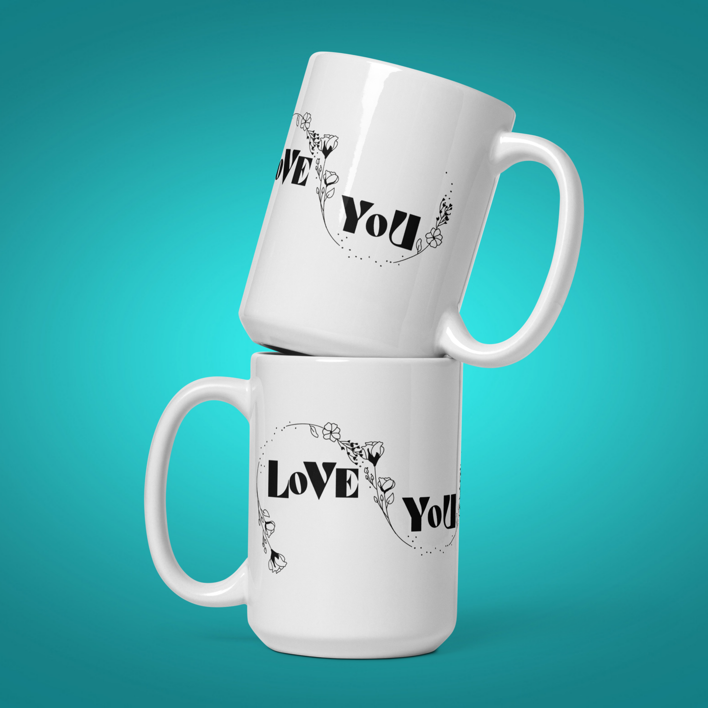 I Love You Mug - Minimalist Black & White Floral Design | White Glossy Mug