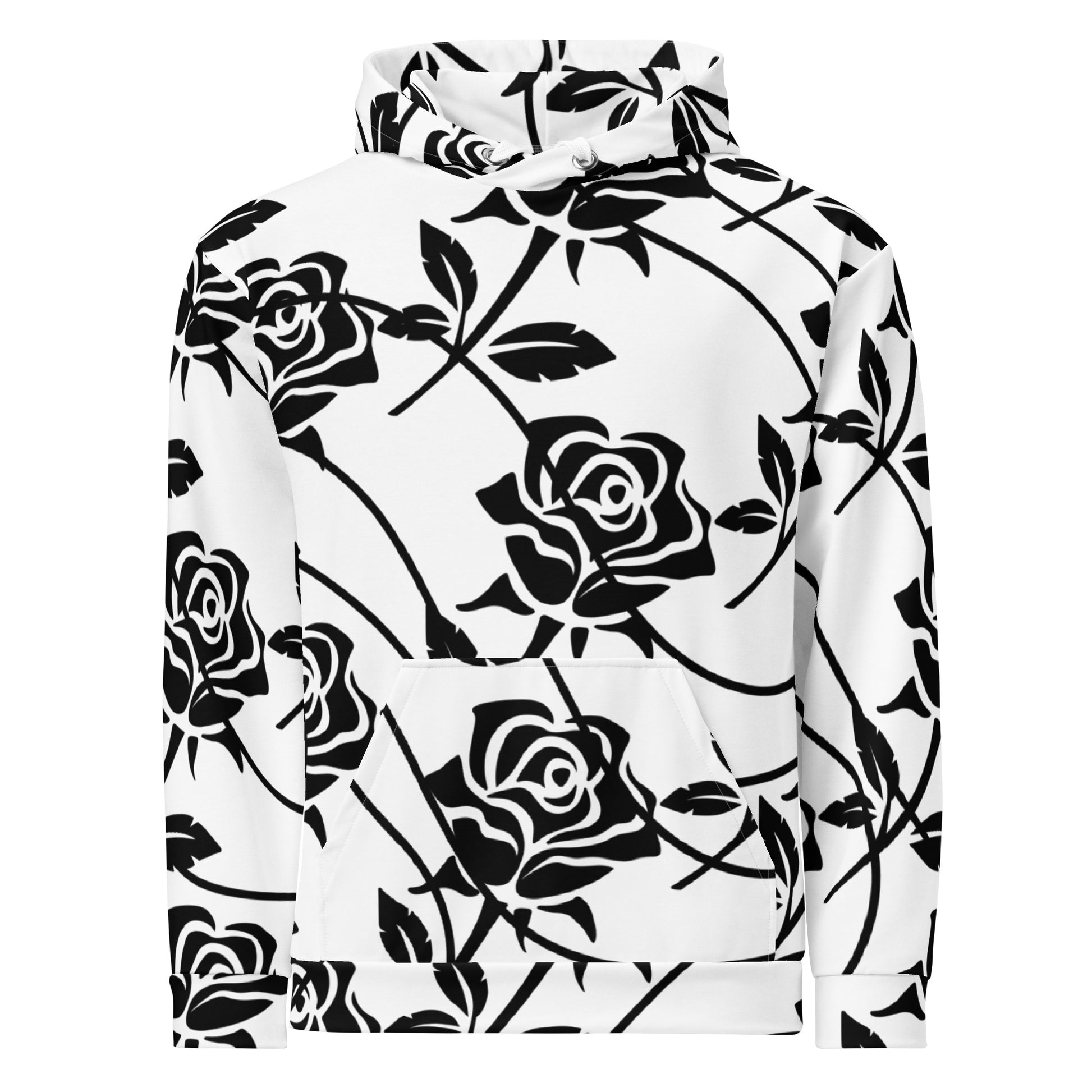 Roses White & Black Hoodie | Unisex Hoodie White and Black Front