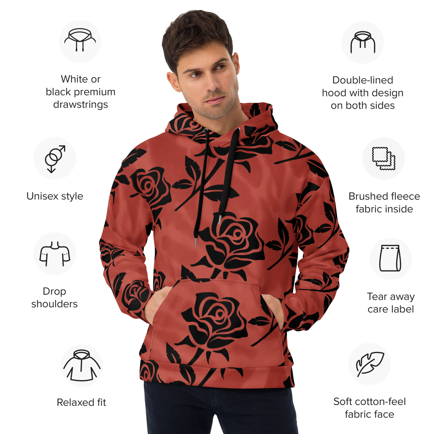 Red Dyed Roses All Over Print | Unisex Hoodie