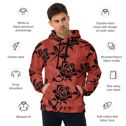 Red Dyed Roses All Over Print | Unisex Hoodie