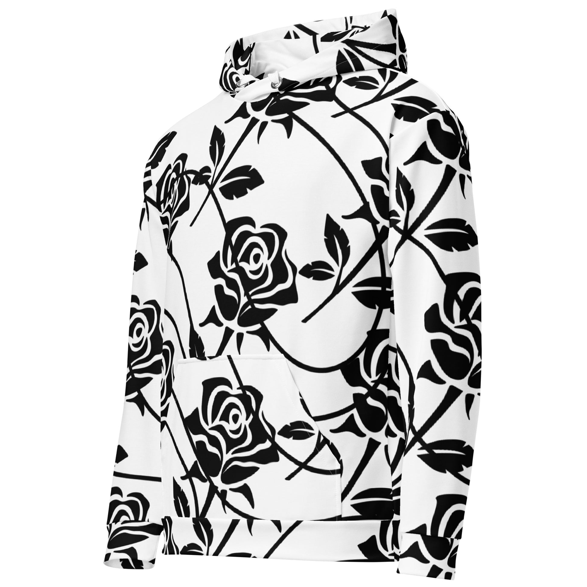 Roses White & Black Hoodie | Unisex Hoodie White and Black Right Front