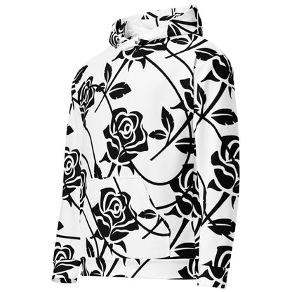 Roses White & Black Hoodie | Unisex Hoodie White and Black Right Front