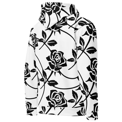 Roses White & Black Hoodie | Unisex Hoodie White and Black Right Back