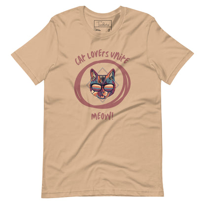 Cat Lovers Shirt Unite! Fun Cool Cat T-shirt | Unisex T-shirt Tan